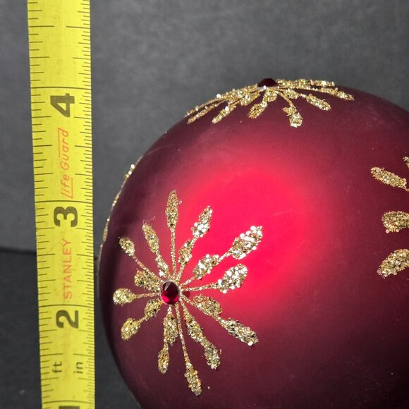 Frontgate Red Gold Glass Christmas Ornament 4" Glitter Starburst Jeweled Holiday - Picture 5 of 6